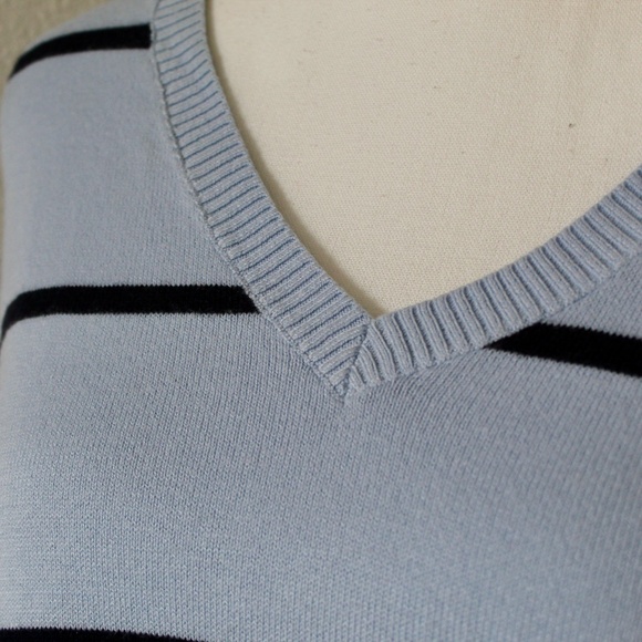 Light Blue Striped Relaxed Fit V-Neck Sweater - Picture 3 of 8